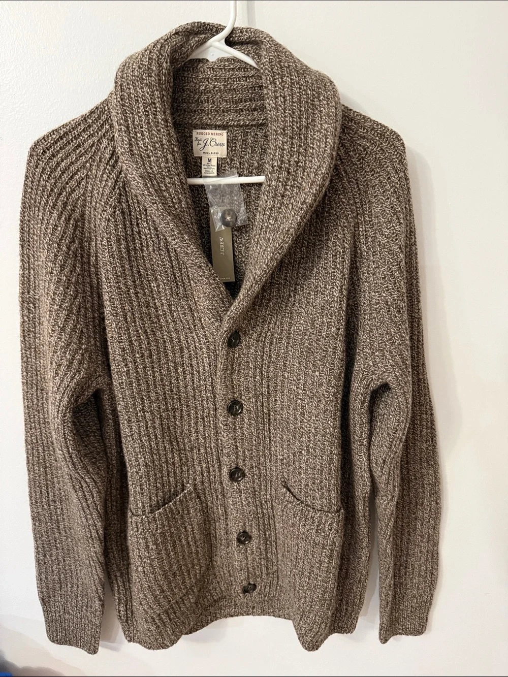 J.Crew Rugged Merino Wool-Blend Cardigan Sweater Marled Hazelnut Brown M